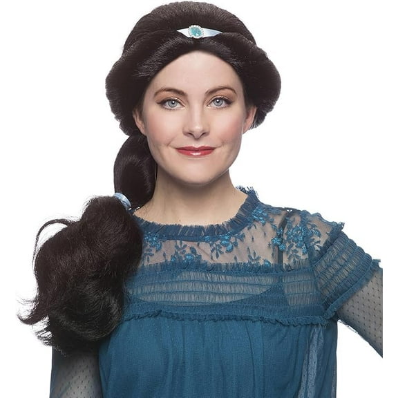Jasmine Princess Color Black - Enigma Long Wig Braided Headband Emblem Cartoon Aladdin Jazmin Agrabah Arabian Middle East Bundle MaxWigs Costume Wig Care Guide