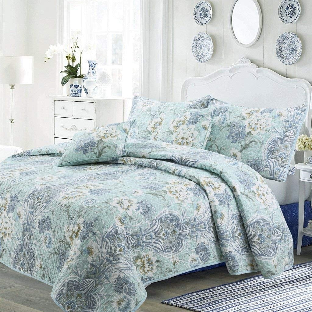 Cozy Line Jasmine Floral 3-piece Reversible Cotton Quilt Bedding Set ...