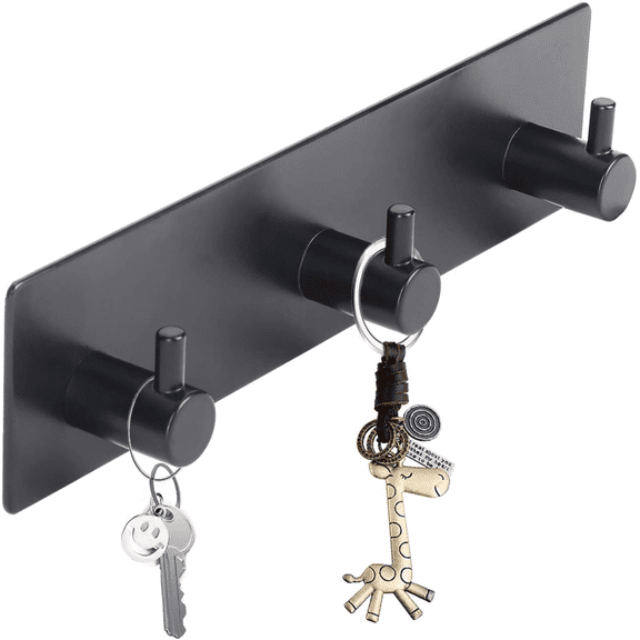 Holder for Wall with Self-Adhesive Tapes, No Damage Key Holder Rack for Wall with 3 Key Hooks for Entryway, Door, Bathroom, Kitchen(Black)