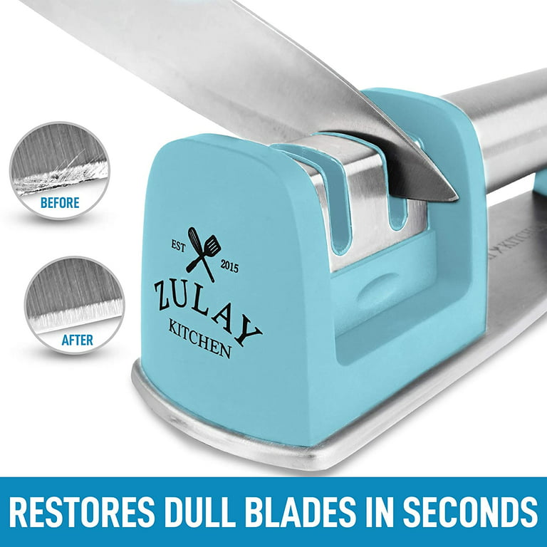 Zulay Kitchen Scissors Sharpener - Adjustable Angle 3-in-1 Knife Sharpener  - Easy Grip Knife & Scissor Sharpener for Kitchen Knives - Non Slip Pocket