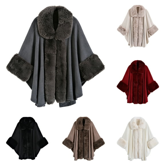 WonderWiz Women Winter Faux Fur Shawl Stole Warm Wrap Cape Black One Size
