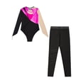 thumbnail image 4 of DPOIS Girls Long Sleeve Shiny Metallic Gymnastics Leotards Bodysuit with Tights Hot Pink 6, 4 of 5