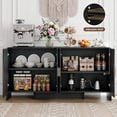 thumbnail image 5 of ROGALIS 60'' Sideboard Buffet Cabinet – Large Credenza with 4 Doors, Modern Arched Storage Cabinet for Living Room Dining Room, Space Saving Design for Kitchen Coffee Bar or Entryway, Black, 5 of 7