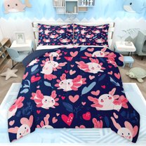 Castle Fairy Kawaii Axolotl Twin Comforter Sets,Pink Animal Salamander Bedding Set