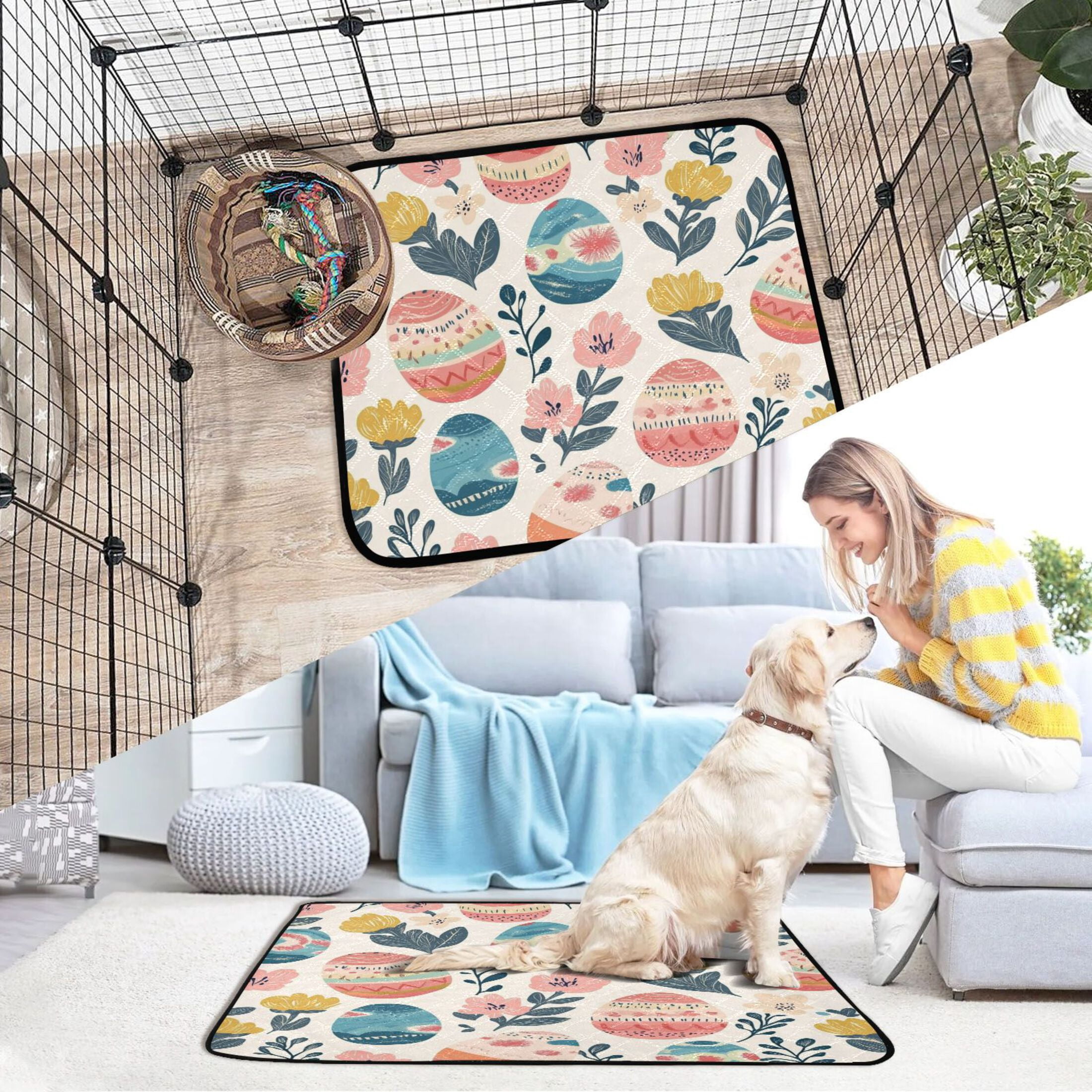 Qxltty Happy Easter Eggs Cat litter Pads Pet Set of 3 Diaper Mats Center Anti-leakage Layer Absorbent Soft and Comfortable