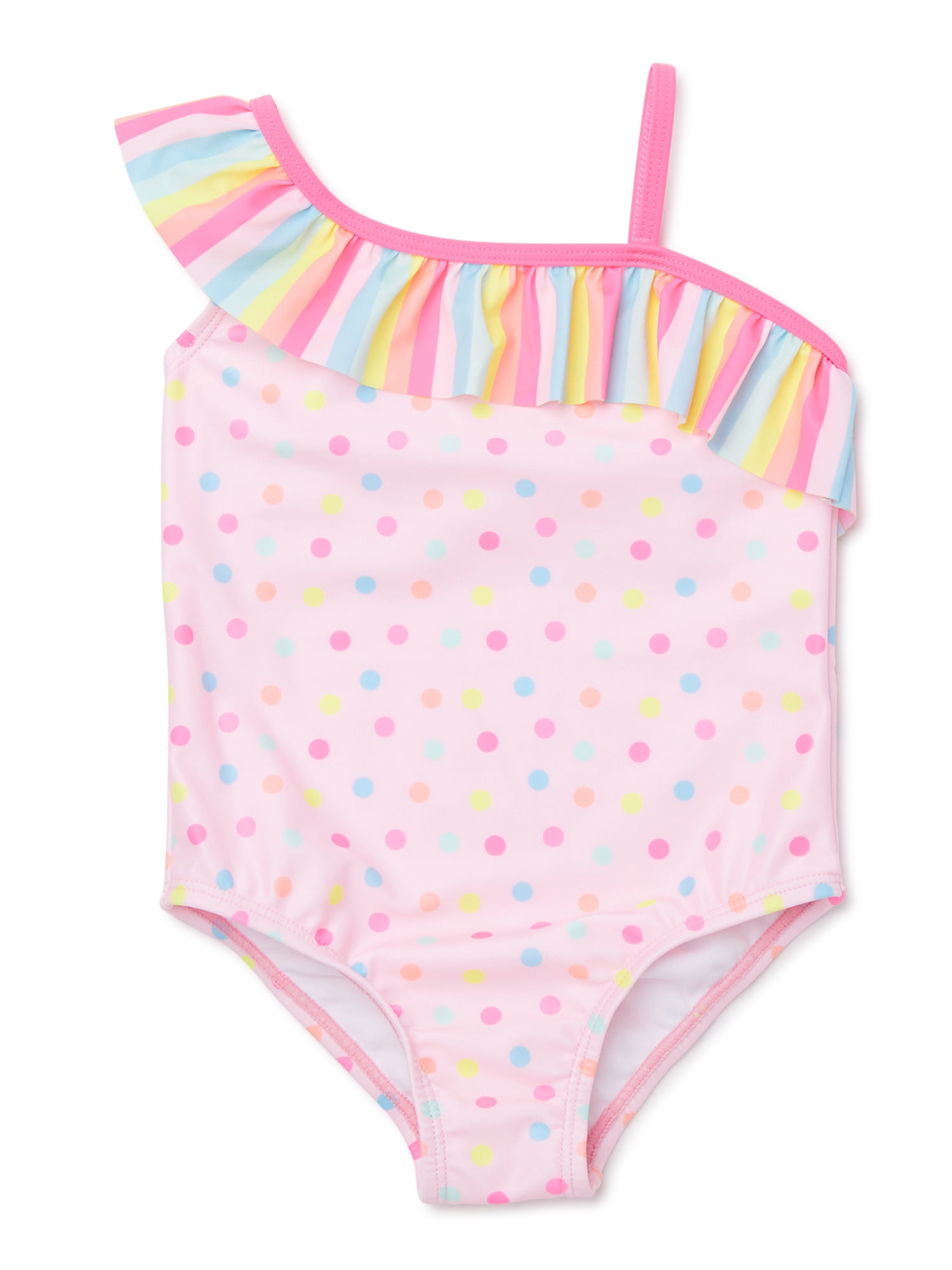 Wonder Nation Baby Toddler Girl Asymmetrical Polka Dot One-Piece ...