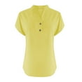 thumbnail image 3 of Holzkary Women's Cotton Linen Blouses Short Sleeve Henley Shirts Button Down V Neck Casual Work Tops Yellow M, 3 of 6