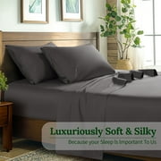 SONORO KATE 100% Cotton Bed Sheets Set, 1000 Thread Count 4 Piece Luxury Soft Sheets Set with 16 Deep Pocket, Queen, Dark Gray