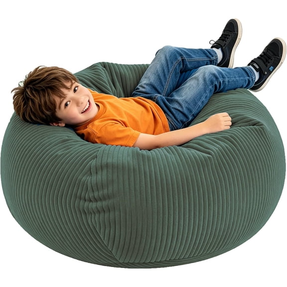 Memory Foam Filled Bean Bag Sofa, Soft Corduroy Bean Bag Chair for Living Room Bedroom College Dorm Reading Chair, Green