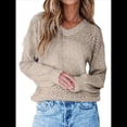 thumbnail image 3 of Suéteres de Punto para Mujer, Otoño, Cuello en V, Larga, Suéter Informal Holgado. Caqui S, 3 of 8