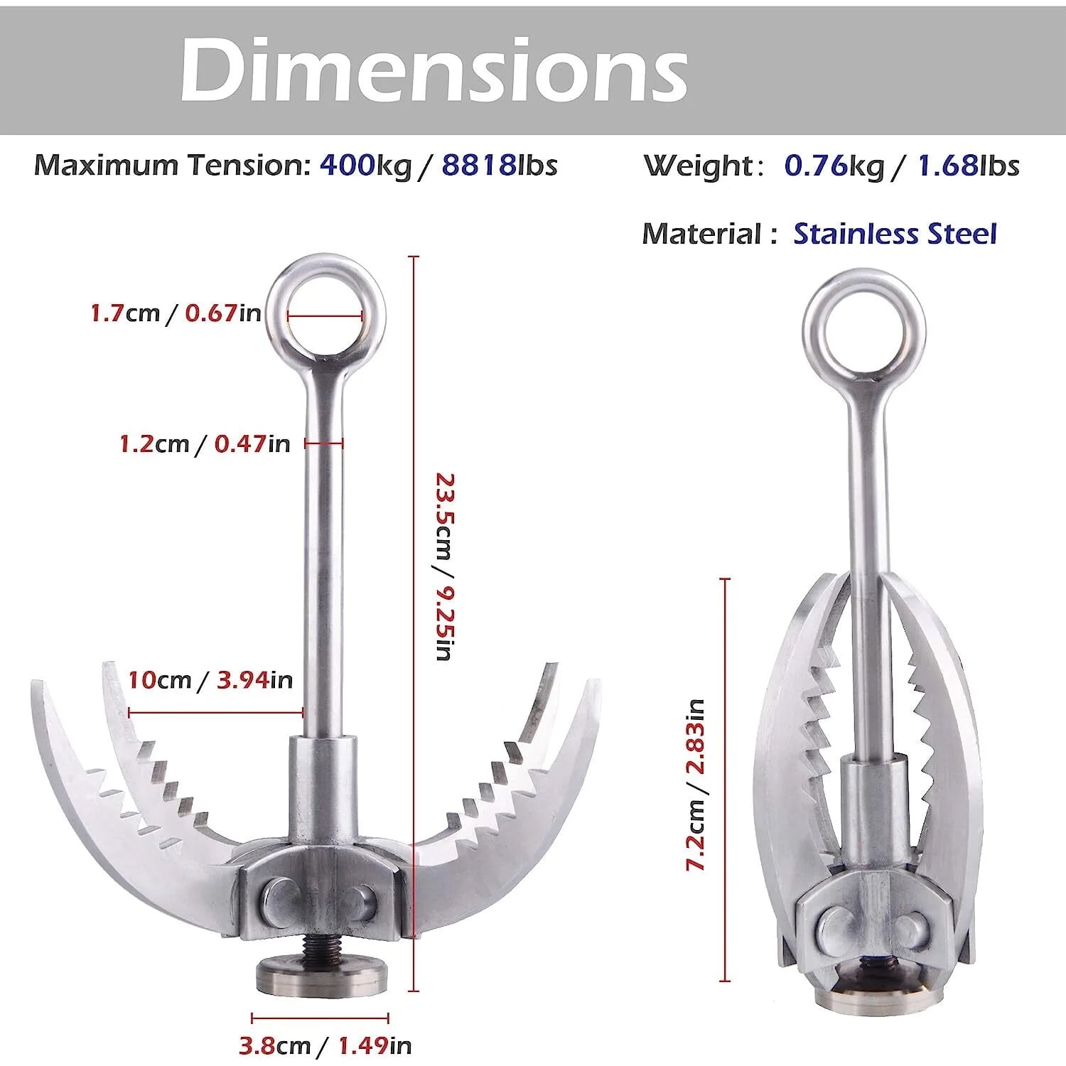 FASTBIRD Grappling Hook Folding Survival Claw Multifunctional Stainless Steel Hook for Outdoor Camping Hiking Tree Rock Mountain Climbing
