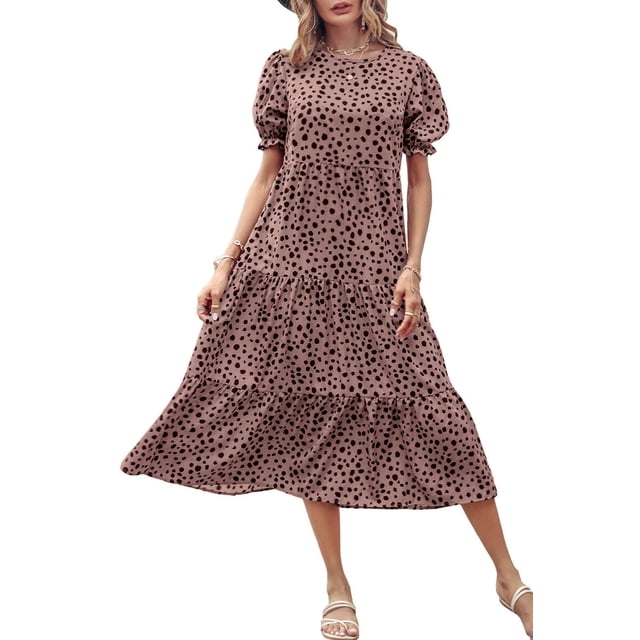 Vestido PRETTYGARDEN Boho Floral con Volantes y Mangas Abullonadas de Largo Midi Talla M