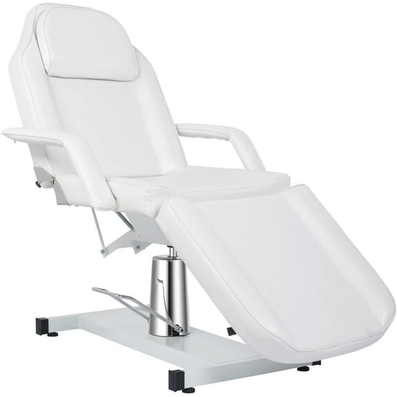 OmySalon Hydraulic Tattoo Chair Esthetician Bed, Multi-Purpose 3-Section Facial Bed Table, Adjustable Beauty Salon Spa Massage Beauty Equipment, White