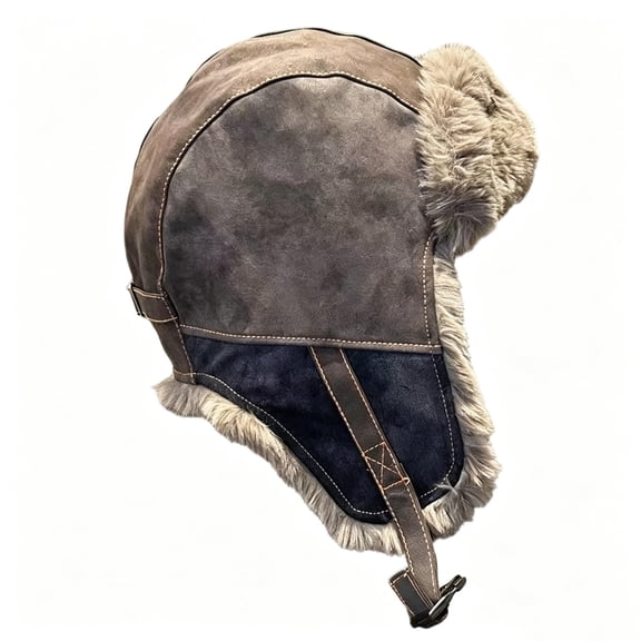 LWITHSZG Faux Suede Trapper Hat for Men Windproof Faux Furs Lined Winter Hats with Earflaps Vintage Star Ski Hat for Cold Weather