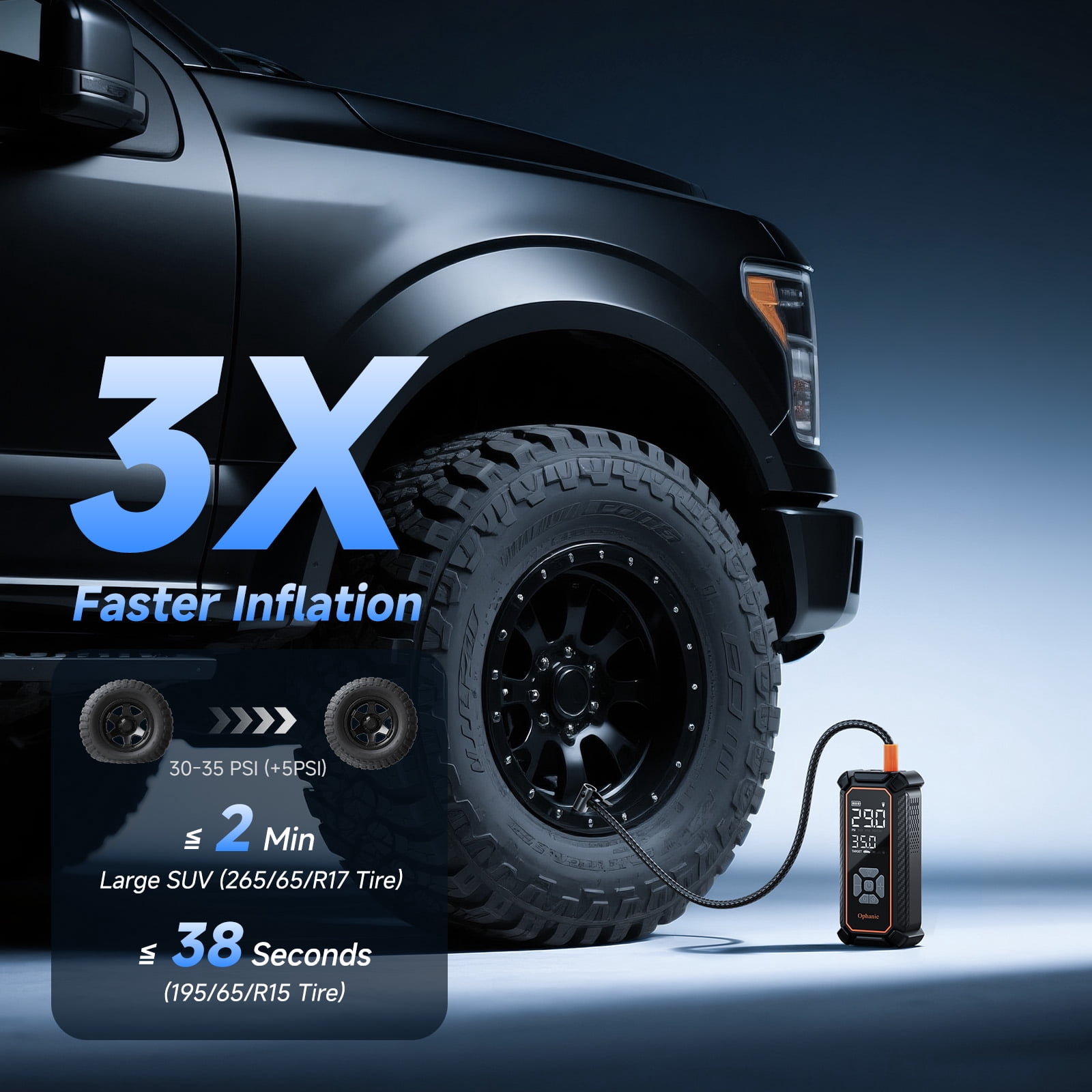 Ophanie Cordless Tire Inflator Portable Air Compressor, 12000mAh Battery, Air Pump for Car Tires with Automatic Shutoff, Electric Pump with Digital Pressure Gauge