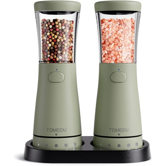 Tomeem Electric Salt and  Pepper Grinder Set with Led Light, 4.5oz Large Capacity, Adjustable Coarseness, Green