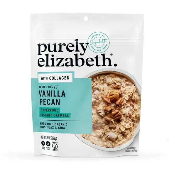 Purely Elizabeth Collagen Oatmeal, DEF29 Vanilla Pecan, Made with Organic Oats, Amaranth, Quinoa, and Chia Seeds, Gluten-Free, Non-GMO (8oz Bag)
