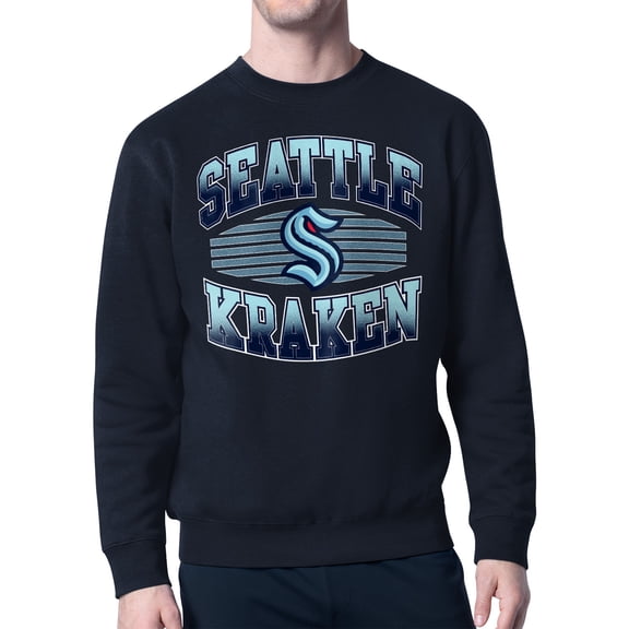 Men's Starter Deep Sea Blue Seattle Kraken Team Grit Graphic Fleece Pullover Sweatshirt