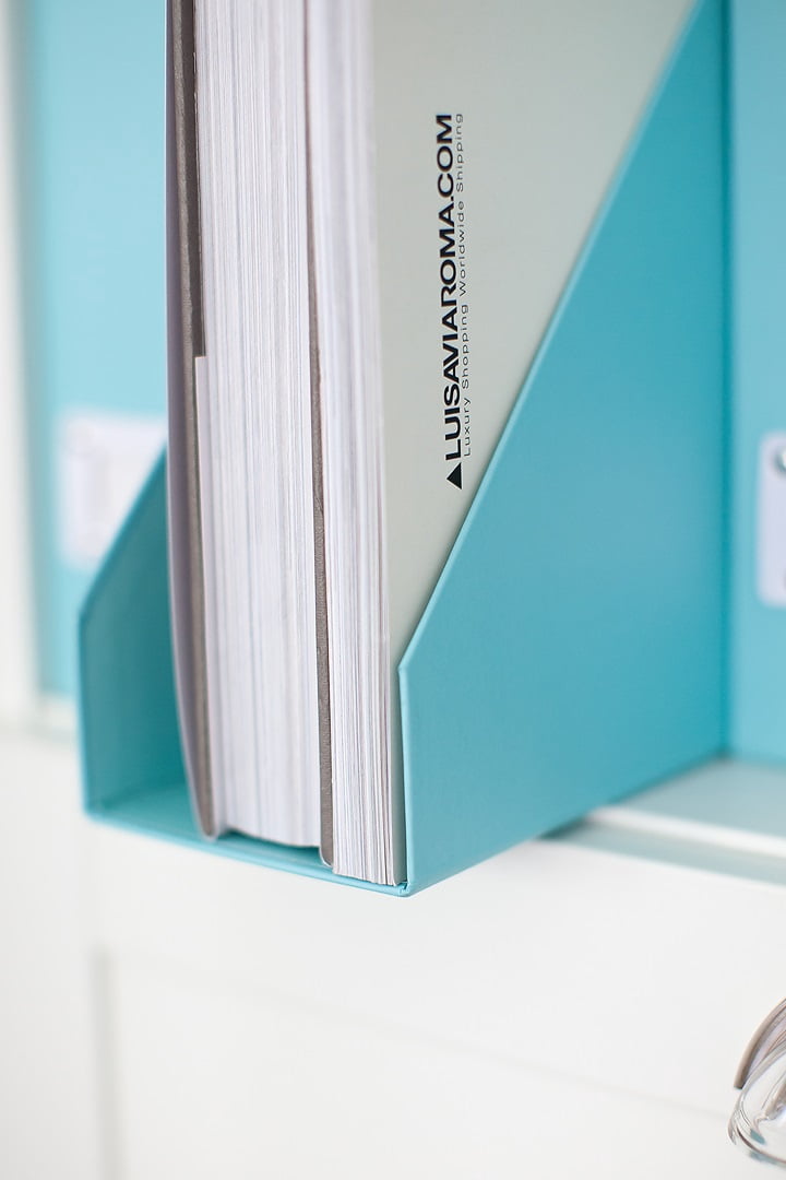 Blu Monaco Foldable Aqua Magazine File Holder with Leather Label Holder â Set of 6 â Cardboard Magazine File Boxes Desk File Organizer