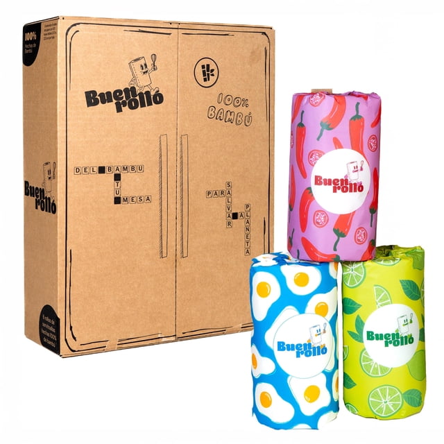 Buen Rollo Toallas de Papel de Bambú, Pack de 6 Rollos, 120 Hojas Dobles por Rollo, Servitoallas Súper Absorbentes y Resistentes