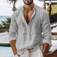 thumbnail image 2 of Linen Button down Shirt Men Big and Tall Long Sleeve Collared Casual Top with Pocket for Fall Winter Wear, 2 of 8