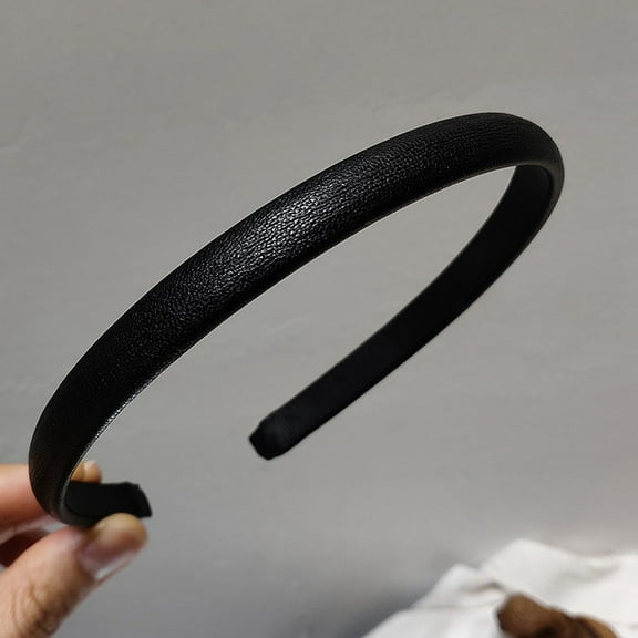2pc Solid Color Imitation Leather Hair Bands for Women Black 10mm