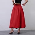 thumbnail image 4 of Women's High Waist Maxi Skirt with Elastic Wide Waistband Loose Fit A Line Long Skirt Casual Solid Flared Hem Design Red L, 4 of 6