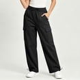 thumbnail image 2 of Women's Casual Solid Color Cargo Pants Straight Leg with Pockets Mid Elastic Waist Soft Comfortable Fabric Multi-Pockets Casual Business Daily Wear Outdoor Travel | VerBelle,Black XL, 2 of 9