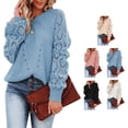 thumbnail image 4 of Crochet Sweater, Breathable Soft Crewneck Sweater Pullover Pure Color  For Daily Life Work Sky Blue XL, 4 of 6