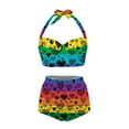 thumbnail image 3 of Suhoaziia Bikinis and Beach Outings Colorful Stripe Comfortable Sporty High Neck Halter Top and Bottom Set,Love Pattern Backless Comfortable Ladies Swimsuits with Adjustable Straps Size 2XL, 3 of 6