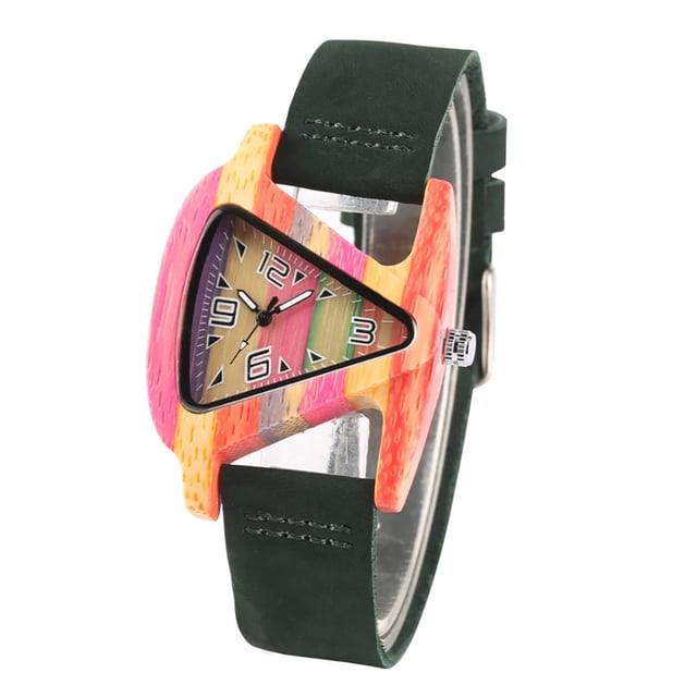 sweethay Reloj de madera, reloj de encantador, reloj de colorido portátil para mujer, relojes elegantes, reloj femenino, apariencia Electrónica correa verde