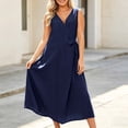 thumbnail image 5 of Dvprdro V Neck Sleeveless Wrap Tie Front Cotton Linen Maxi Dress for Women Loose Fit A Line Summer Vacation Casual, 5 of 5
