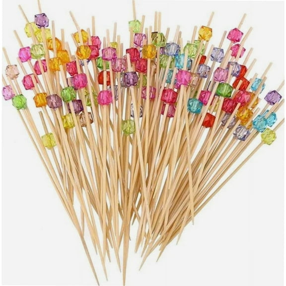 100 Pieces 4.7" Fancy Toothpicks for Appetizers Beads Charcuterie Cocktail Picks Bamboo Decorative Toothpicks Handmade Sticks Long Appetizer Cocktail Sticks for Home Party, Dessert, Fruit
