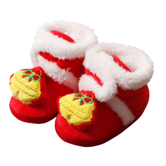 Goodw7 Newborn Christmas Booties for Festive Outings, High-Top Fleece Lined Warm Winter Infant Pre-Shoes with Embroidered Holiday Decor, Soft Sole Shoes