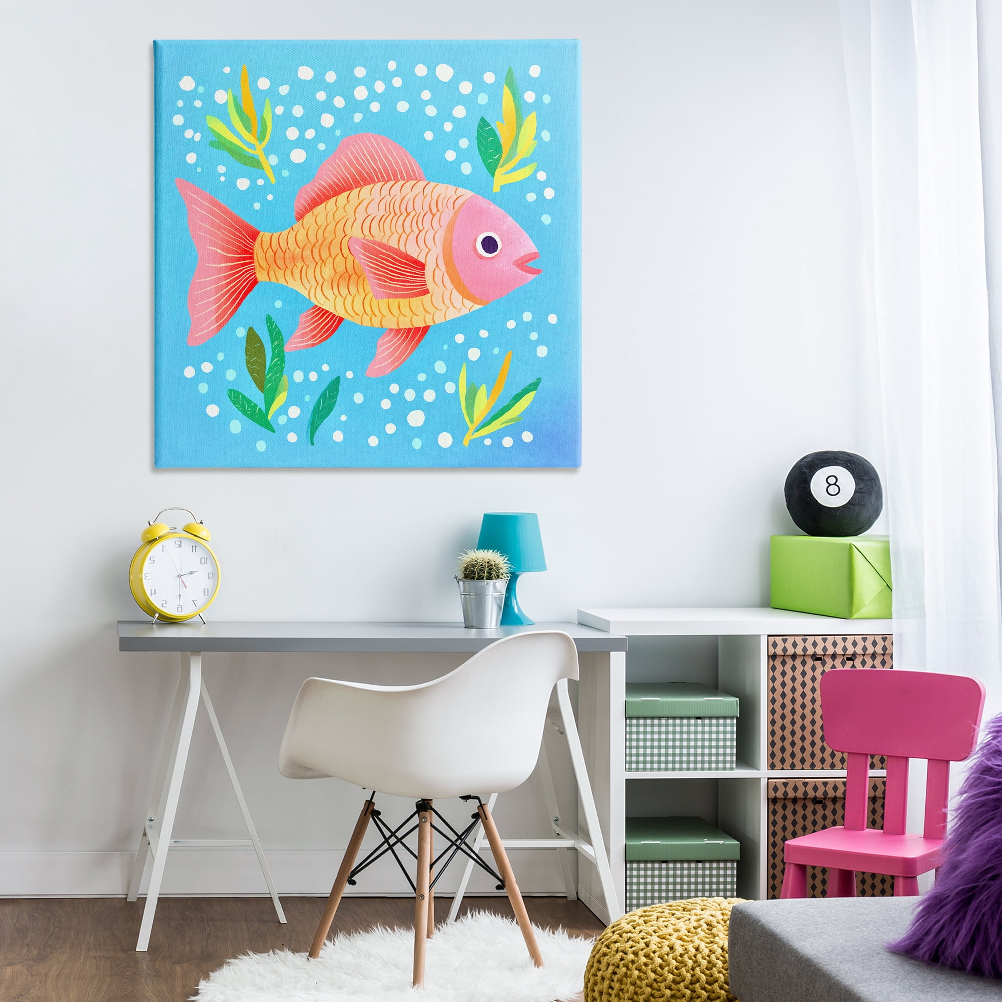 Stupell Industries Happy Fish Underwater Animals Painting Wrapped Canvas Art Print Wall Art, 36 x 36