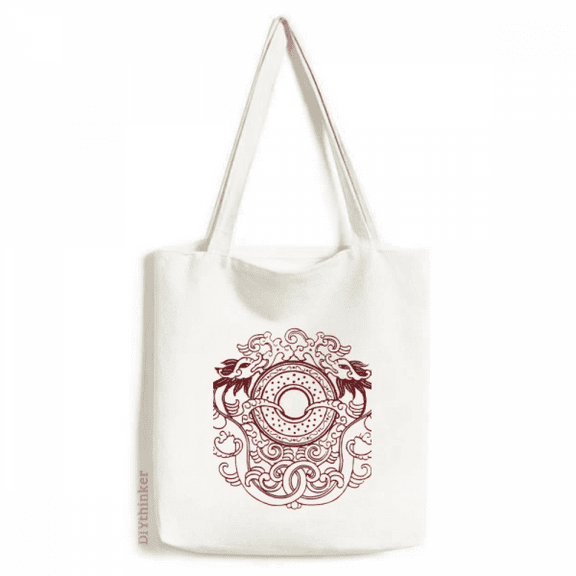 Two Chinese Dragon Animal Portrait Tote Canvas Bag Shopping Satchel Casual Handbag