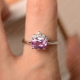 thumbnail image 4 of Pink sapphire ring, oval cut, sterling silver, half halo ring, engagement ring for women, 4 of 4