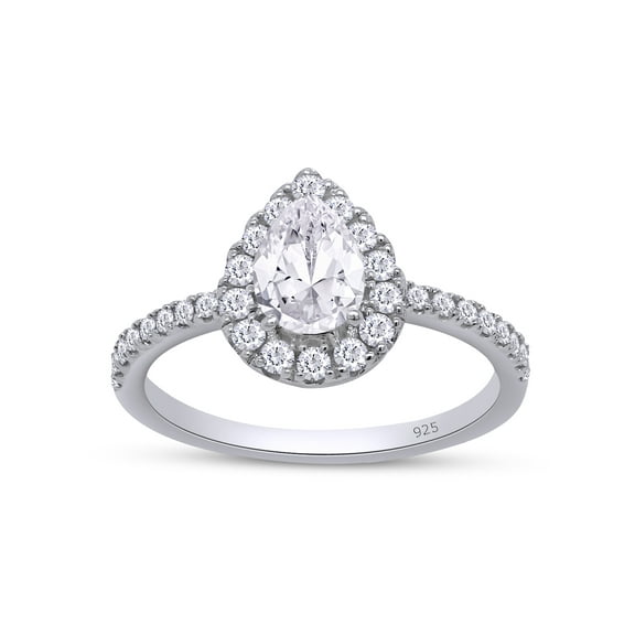 1 Carat (Cttw) Lab Created Moissanite Diamond Pear Shaped Halo Engagement Wedding Ring for Womens in 18K White Gold Plated 925 Sterling Silver Color-G-H/Clarity- VVS1, Gift , Size-4