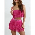 thumbnail image 4 of Women's Sleeveless Sequins Sling Vest + Tassel Mini Skirt with Belt, 4 of 9