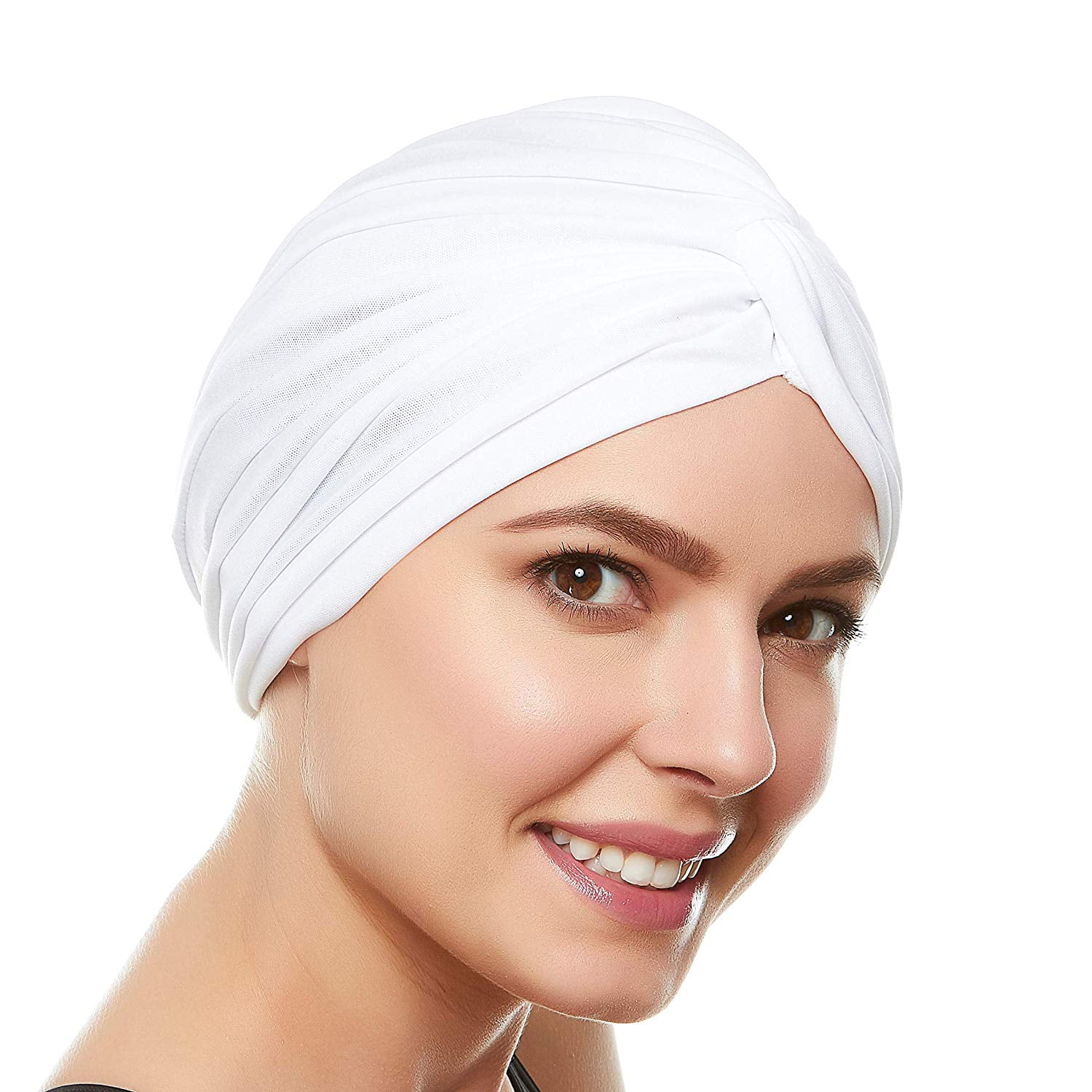 Beemo Womens Swim Cap Bathing TurbanPolyester Twisted Pleated Turban