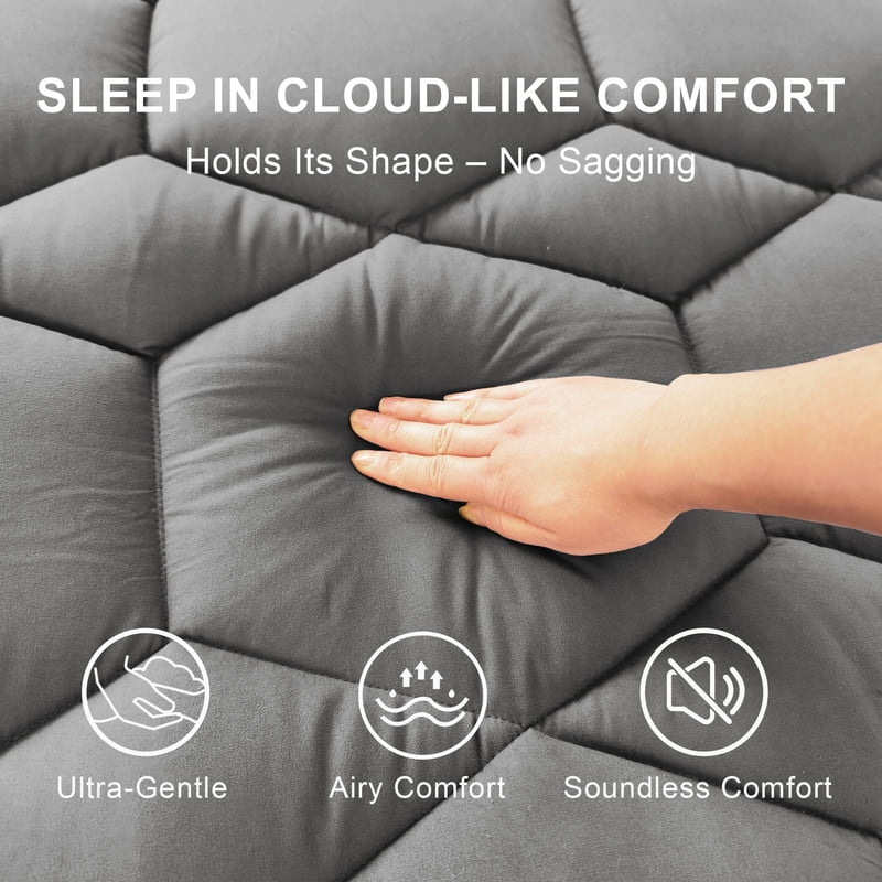 Grey Extra Thick King Size Mattress Topper, Cooling King Mattress Pad and Mattress Protector King for Back Pain, Breathable and Moisture-wicking Mattress Topper King with Deep Pocket Mattress Cover