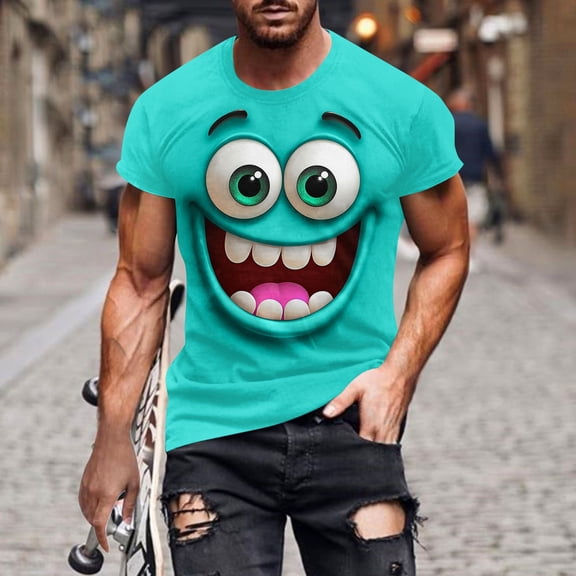 Yaoyar Men Funny Cartoon Face Print T-Shirts Short Sleeve Casual Novelty Tees Shirts for Streetwear Party
