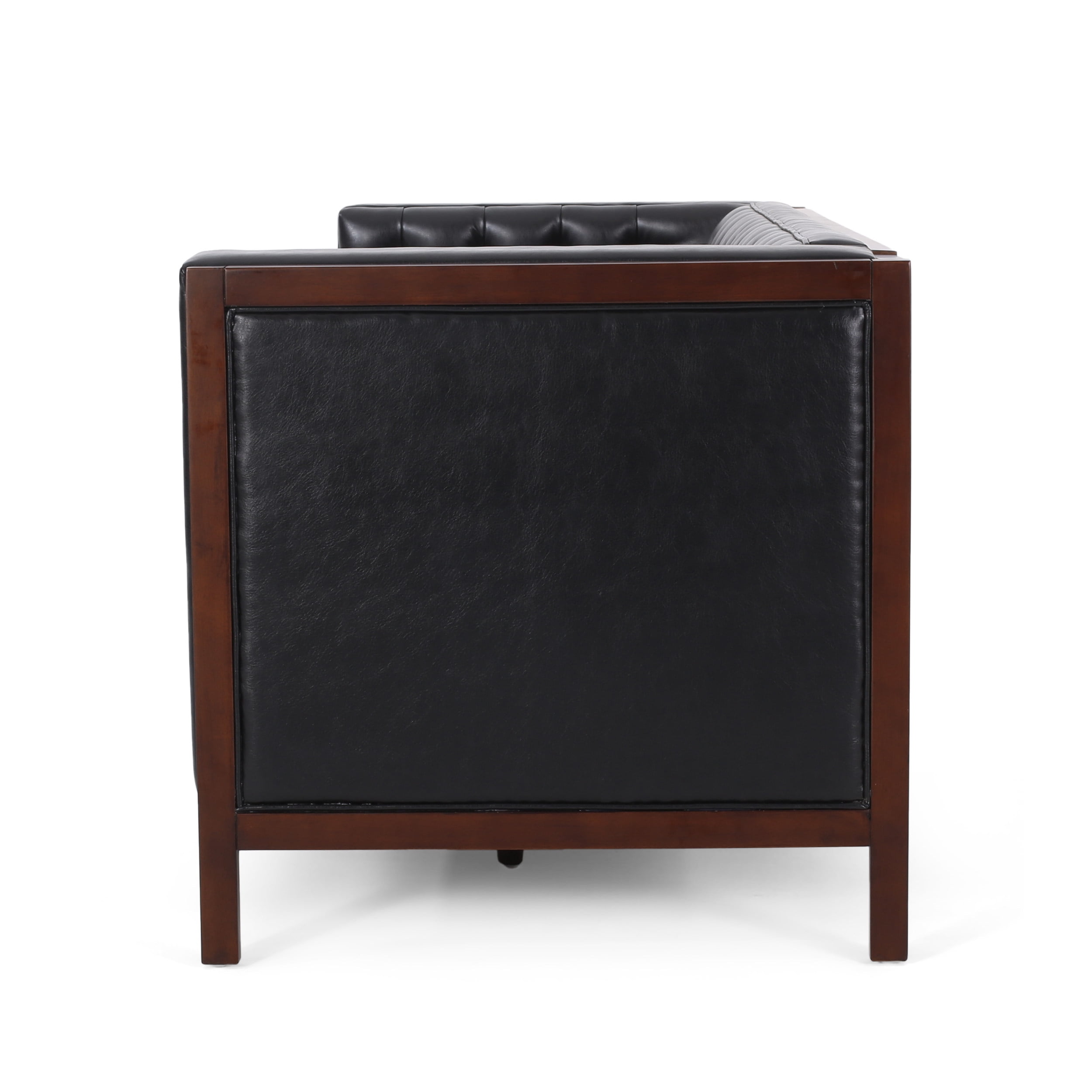 Noble House Tamarisk Sofa, Midnight Black and Espresso Faux Leather