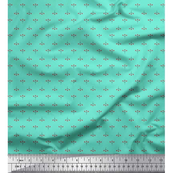 Soimoi Green Heavy Canvas Fabric Red Berries Fruits Decor Fabric Printed Yard 58 Inch Wide