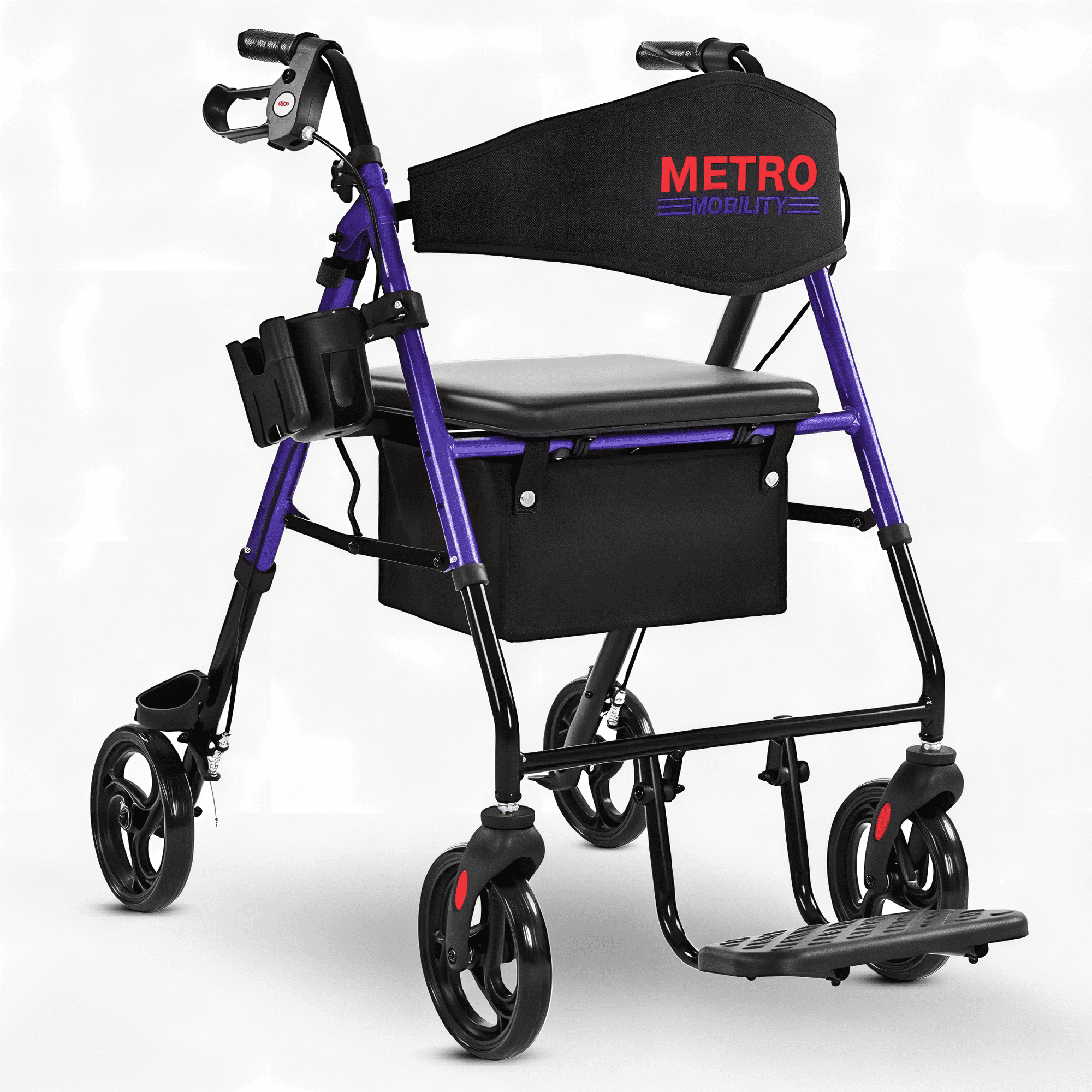 Foldable Rollator Walkers with Padded Seat for Seniors, 300 lb Capacity, Lightweight Rolling Walker with 8" PVC Wheels for All Terrain, Dark Purple