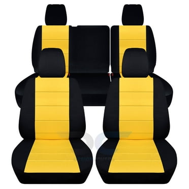 Designcovers Compatible with 2013-2018 Jeep Wrangler JK 4-Door Seat Covers: Black and Yellow - Full Set: Front & Rear Split Bench