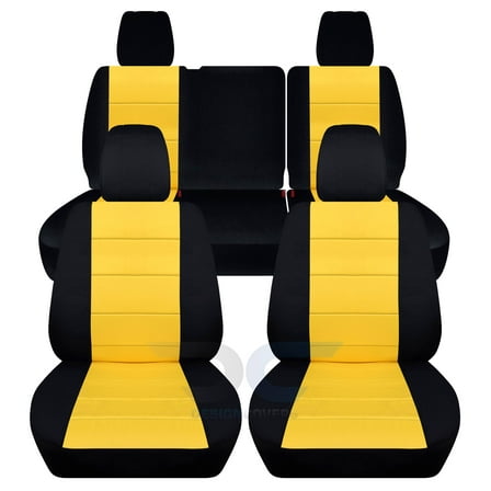 Designcovers Compatible with 2013-2018 Jeep Wrangler JK 4-Door Seat Covers: Black and Yellow - Full Set: Front & Rear Split Bench