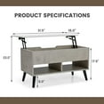 thumbnail image 2 of CRXX Lift Top Coffee Table, Modern Cocktail Table w/Hidden Compartment & 2 Open Shelves, Flip Top Center Table, Wooden Pull up Coffee Table for Living Room, Reception Room, Office (Grey), 2 of 9