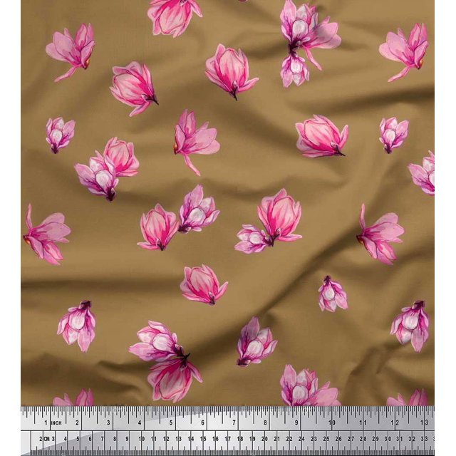 Soimoi Moss Georgette Fabric Magnolia Floral Printed Craft Fabric by The Yard 42 Inch Wide