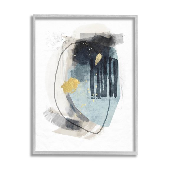 Layered Abstract Circle Shapes Abstract Graphic Art Gray Framed Art Print Wall Art
